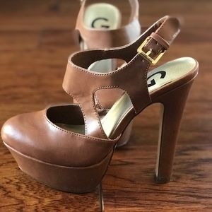 G by Guess Tan Brown Strapped Platforms Size 7